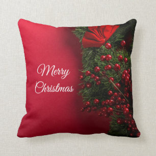 Coussin Arbre De Noël Et Baies Rouges