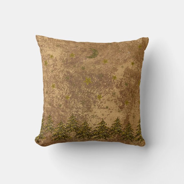 Coussin Arbre de Noël étincelant, étoiles sur papier abstr (Recto)