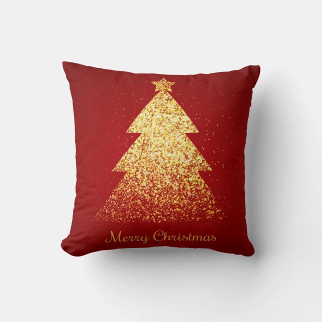 Coussin Arbre de Noël étincelant Rouge doré (Recto)