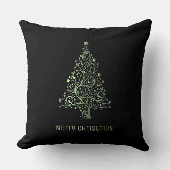 Coussin Arbre de Noël Étoiles Black Metallic Green Look (Recto)