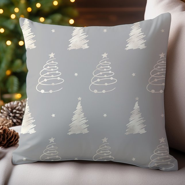 Coussin Arbre de Noël Fantaisie Gris Platine Motif de Fête (Créateur téléchargé)