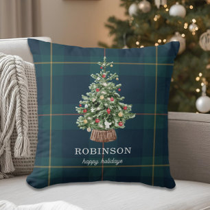 Coussin Arbre de Noël Festif Nom de Famille Vacances