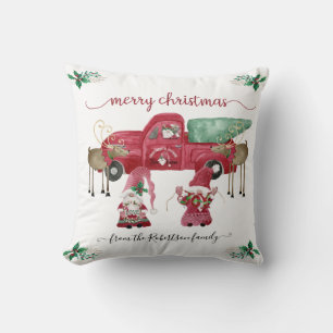 Coussin Arbre de Noël Gnomes Ferme Camion Rouge Aquarelle