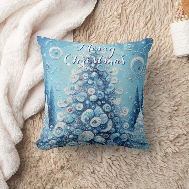 Coussin Arbre de Noël impressionniste Whimsical Bleu (Couverture)