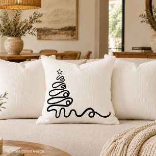 Coussin Arbre de Noël minimaliste en noir et blanc en lign