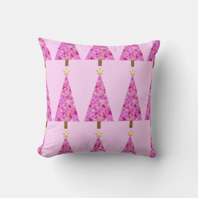 Coussin Arbre de Noël moderne à fleurs magenta (Recto)