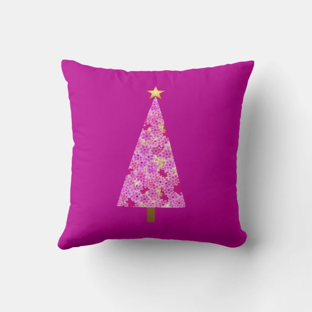 Coussin Arbre de Noël moderne à fleurs magenta (Verso)