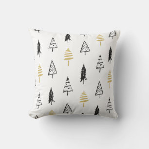 Coussin Arbre de Noël moderne Motif d'or noir