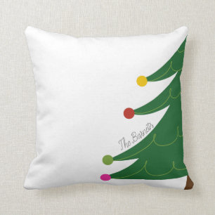 Coussin Arbre de Noël moderne Nom de famille personnalisé