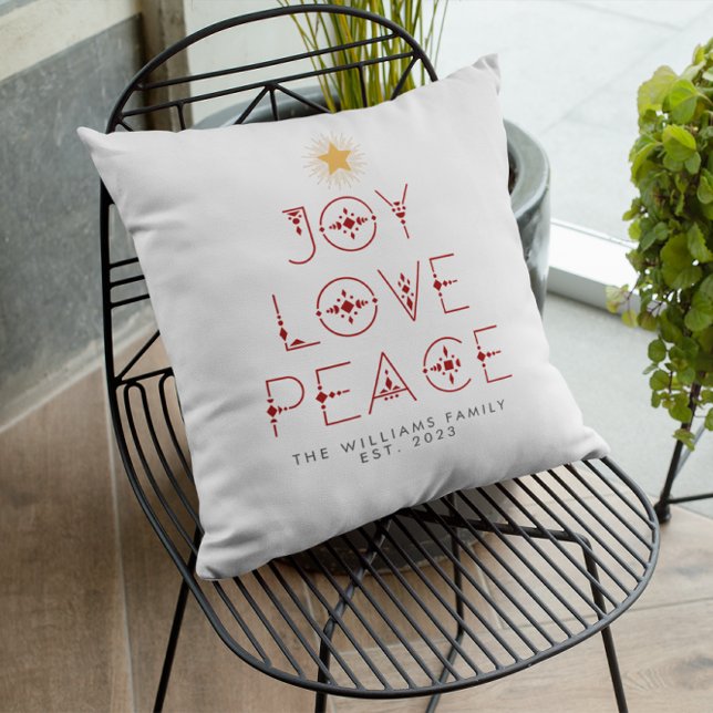 Coussin Arbre de Noël moderne Peace Love Joie Personnalisé (Créateur téléchargé)