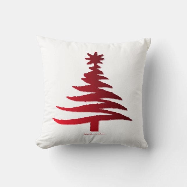 Coussin Arbre de Noël Moderne Pochoir Imprimé Rouge (Recto)