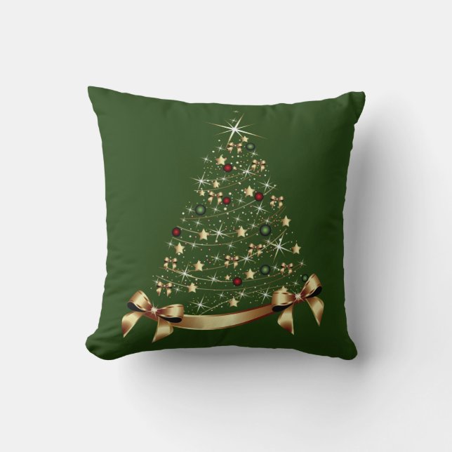 Coussin Arbre de Noël moderne Stars Ornament Gold Bow (Recto)