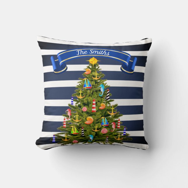 Coussin Arbre de Noël nautique personnalisé (Recto)