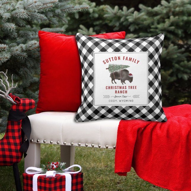 Coussin Arbre de Noël Père Noël Bison Buffalo Plaid (Créateur téléchargé)