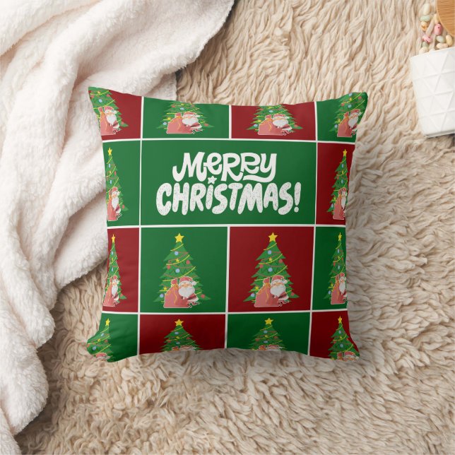 Coussin Arbre de Noël | PÈRE NOËL | vert rouge (Couverture)
