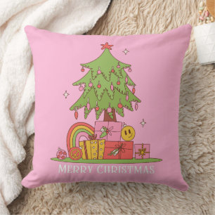 Coussin Arbre de Noël rétro rose