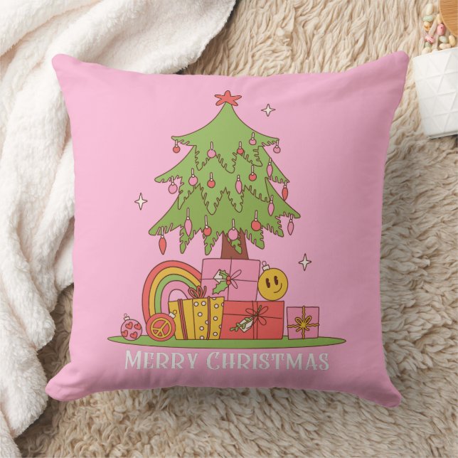 Coussin Arbre de Noël rétro rose (Couverture)