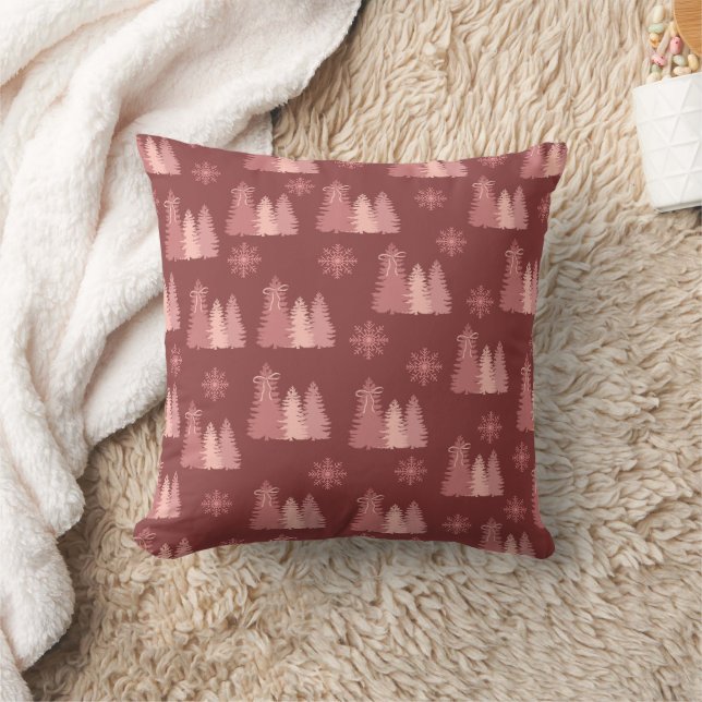 Coussin Arbre de Noël rose avec Motif de flocons de neige (Couverture)
