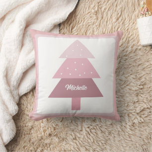 Coussin Arbre de Noël Rose Dégradé Monogrammé Mignon