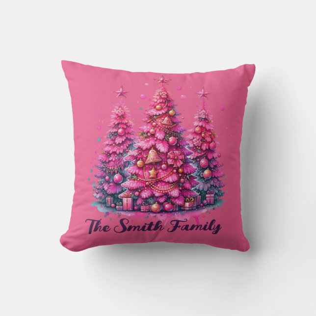 Coussin Arbre de Noël rose tendance Preppy esthétique (Recto)