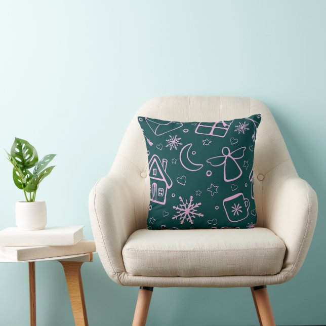 Coussin Arbre de Noël rouge et blanc décoratif (Chaise)