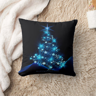 Coussin arbre de Noël stylisé SlipperyJoe bleu brillant s
