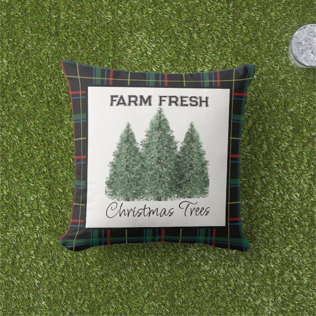 Coussin Arbre de Noël Tartan Plaid Maison de vacances Déco (Herbe)