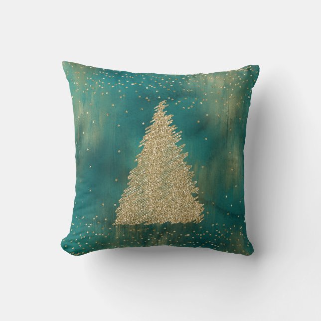 Coussin Arbre de Noël turquoise Parties scintillant verte  (Recto)