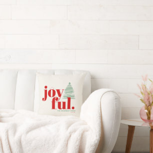 Coussin Arbre de Noël Typographie Moderne Rouge Joyeuse