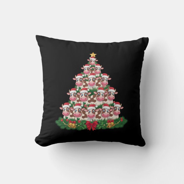 Coussin Arbre de Noël Vache Drôle Amateur de Vaches Noël (Recto)