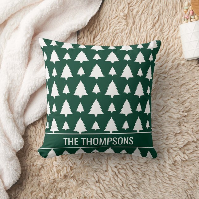 Coussin Arbre de Noël vert et blanc Motif et texte (Couverture)