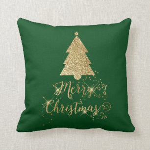 Coussin Arbre de Noël vert étincelle d'or