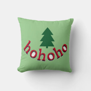 Coussin Arbre de Noël vert HoHoHo typographie rouge