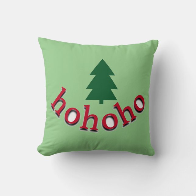 Coussin Arbre de Noël vert HoHoHo typographie rouge (Recto)