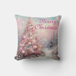 Coussin Arbre de Noël Whimsical saison rose blanc