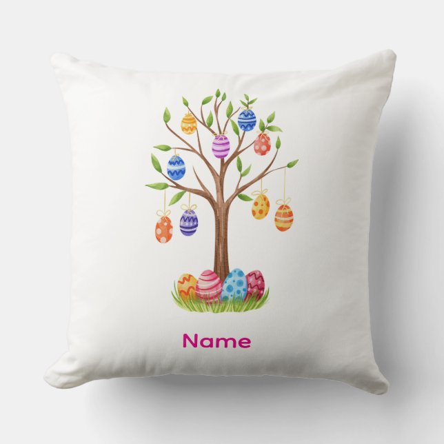 Coussin Arbre de Pâques aquarelle avec œufs décorés suspen (Recto)
