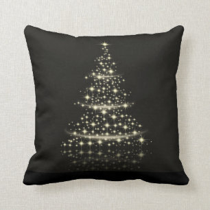 Coussin Arbre de Parties scintillant d'or de Noël noir