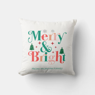 Coussin Arbre de pin et flocons de neige gais et lumineux