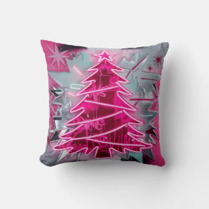 Coussin Arbre de Pinkmas – Art de vacances néon gras