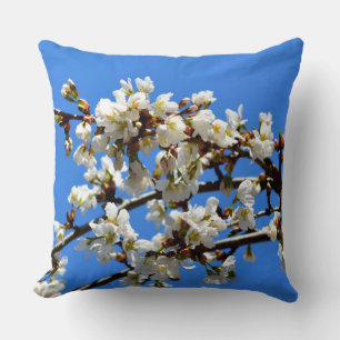 Coussin Arbre de printemps blanc fleuri blanc