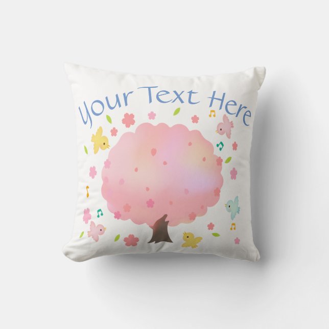 Coussin Arbre de printemps et oiseaux personnalisés (Recto)