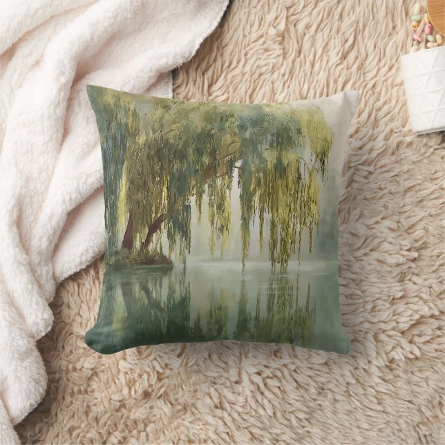 Coussin Arbre de saule serein Réflexion Nature Art (8) (Couverture)