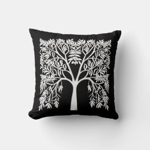 Coussin Arbre de vie #1 Blanc sur Noir