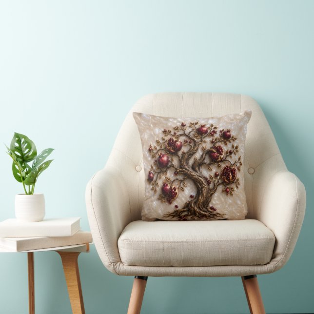 Coussin Arbre de Vie avec Grenades | Art en Relief 3D (Chaise)