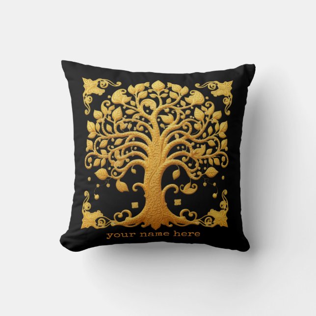 Coussin Arbre de Vie Doré Luxueux (Recto)