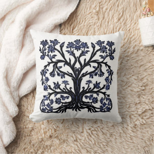 Coussin Arbre de vie Floral #2 Cobalt Bleu et Blanc