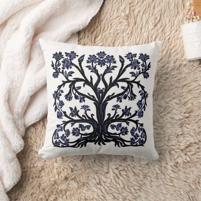 Coussin Arbre de vie Floral #2 Cobalt Bleu et Blanc (Couverture)