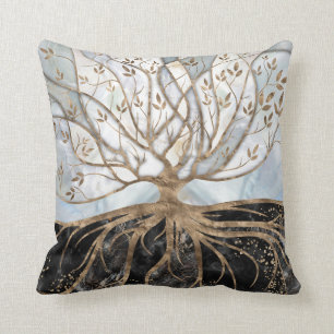 Coussin Arbre de vie - Le marbre perle, or et noir