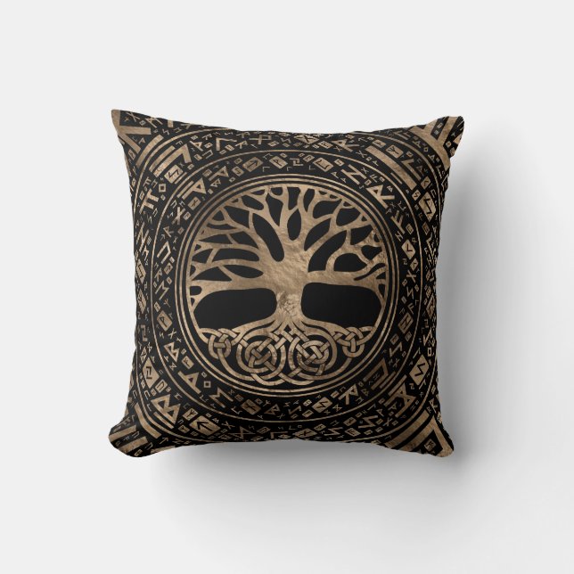 Coussin Arbre de vie - Motif runique de Yggdrasil (Recto)