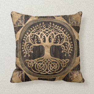 Coussin Arbre de vie - Yggdrasil - écorce en bois et or